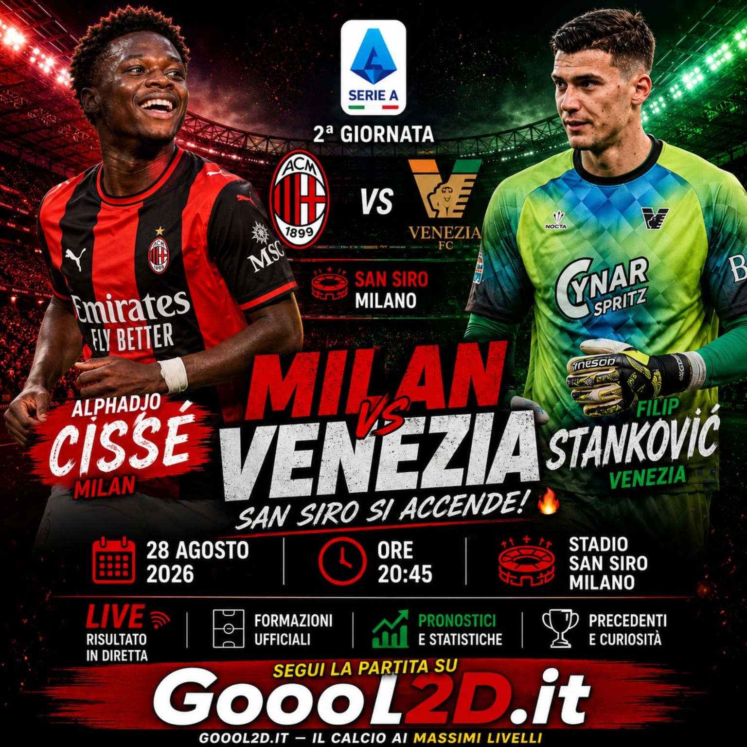 Cover editoriale di Milan Venezia con Alphadjo Cissé e Filip Stanković