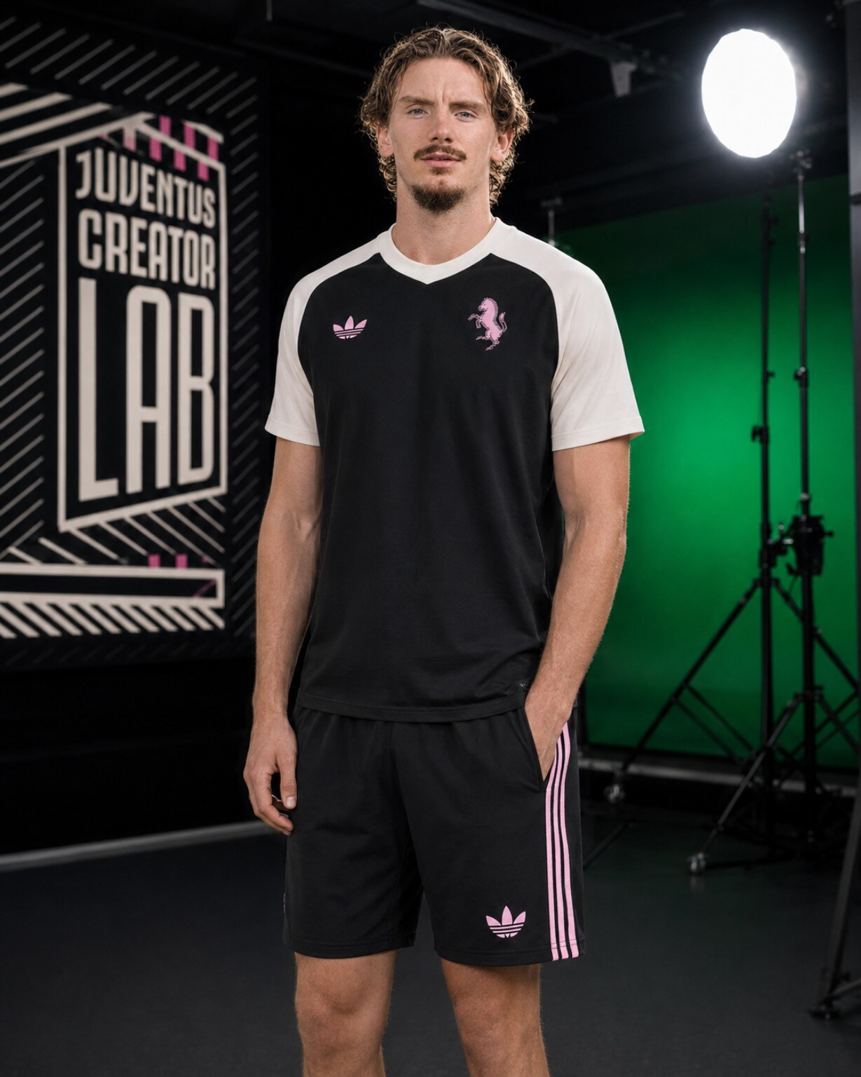 Figura intera AI ispirata a Nick Woltemade in uno studio fotografico